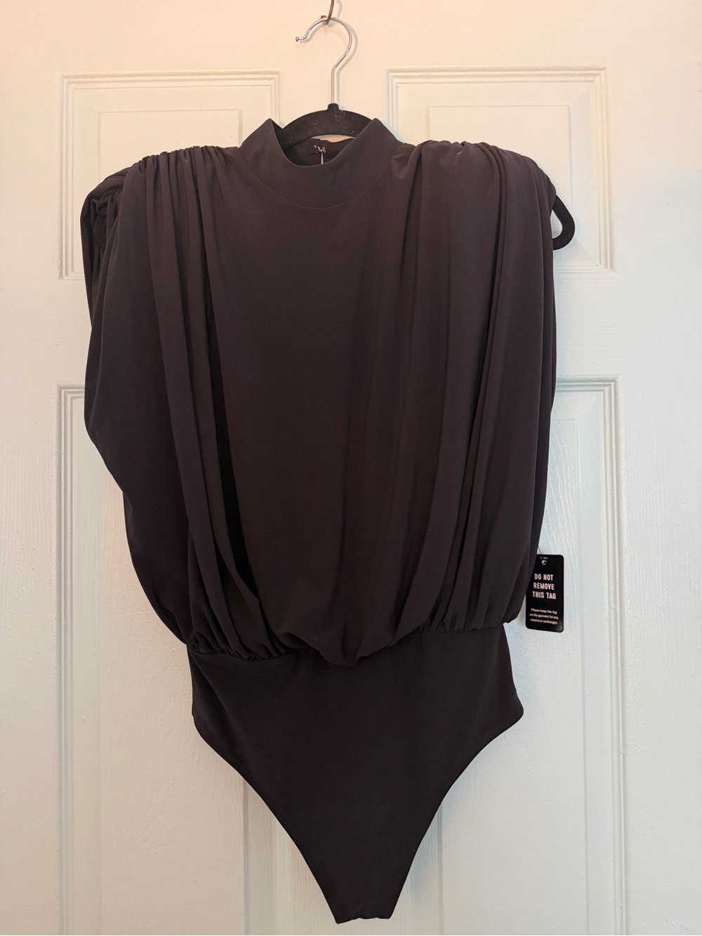 Express Black Draped High-Neck Bodysuit
